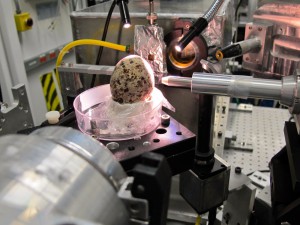 An osprey egg being tested by Monica Tischler, Ph.D., professor of Biology at Benedictine University, during research conducted at Argonne National...